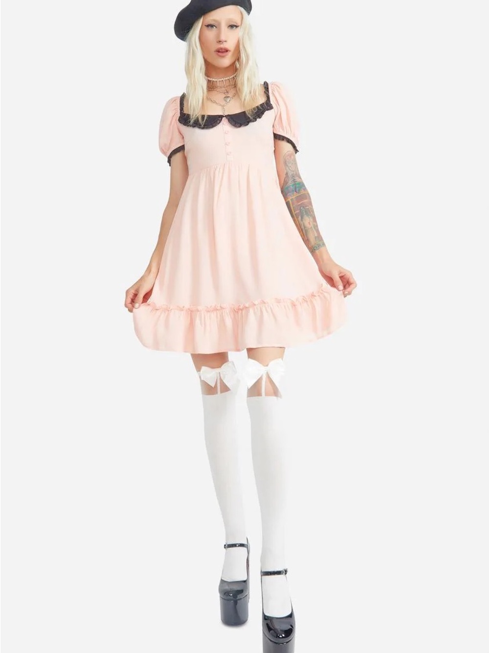 Dolls Kill Pale Pink Mini Dress with Black Trim